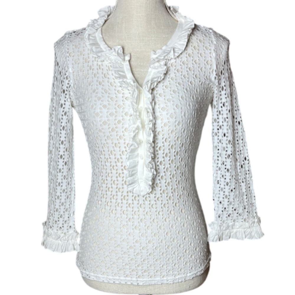 Anne Fontaine White Ruffle Eyelet Blouse